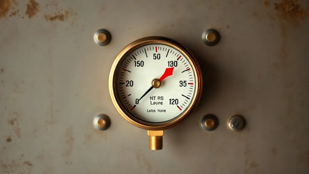 A close-up photograph of a brass pressure gauge with its needle pushed into the red zone.