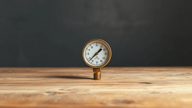 A single brass gauge resting on a worn wooden workbench beside a few loose technical drawings.